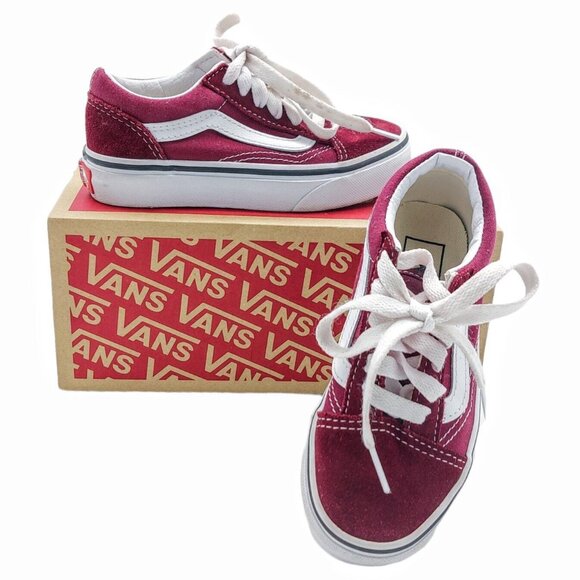 Vans Old Skool Kids Size 10.5 Maroon White VN0A4BUU5U7 Suede Canvas - Picture 1 of 12